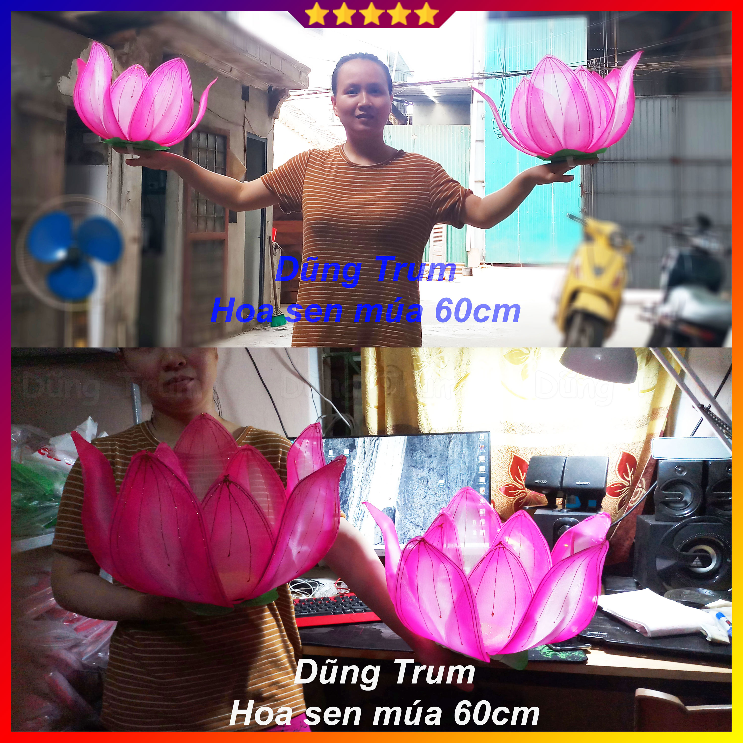 Hoa sen múa văn nghệ nan sắt dùng cực bền và đẹp kích cỡ 60cm, 10 cánh