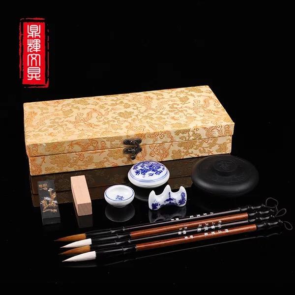 [Tặng vải 50K] Văn phòng tứ bảo viết thư pháp - Bút lông + con dấu + nghiên mực...