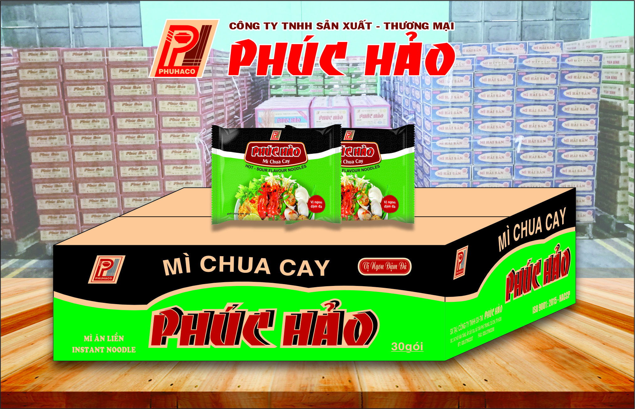 (Mua 1 thùng mì tặng 1 tô mì) Mì Chua Cay Phúc Hảo - 30 gói - 65 gr (Hàng dễ vỡ xin vui lòng nhẹ tay)