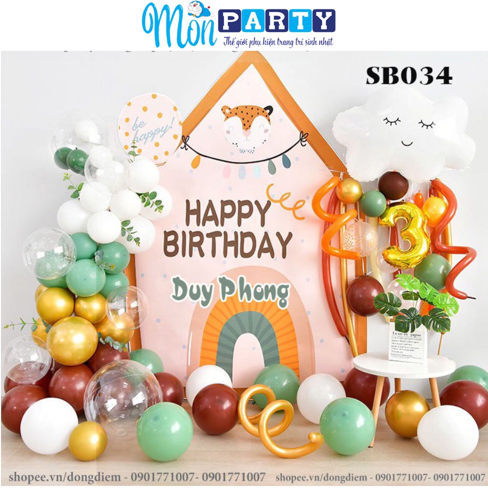 Set bóng sinh nhật + kèm phông bạt trang trí in tên riêng, bóng bay sinh nhật cho bé