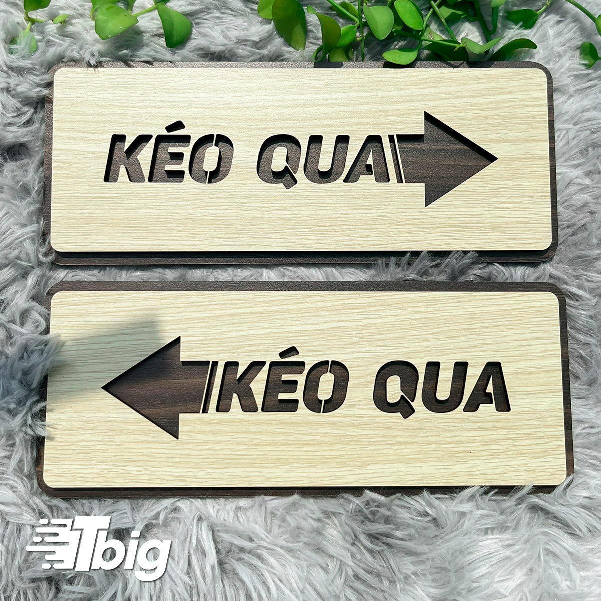 Bảng chỉ dẫn kéo cửa qua trái phải bằng gỗ dán cửa