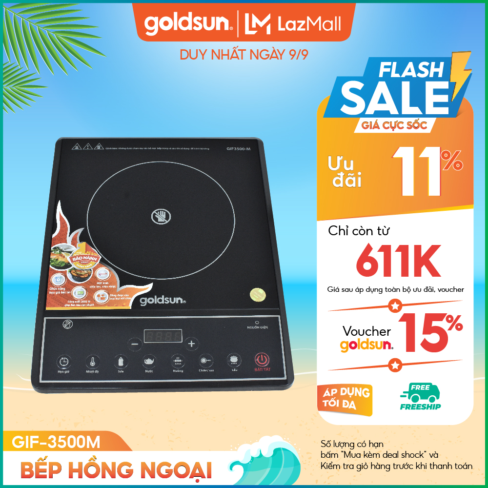 Bếp hồng ngoại goldsun mặt kính ceramic, công suất 2000w gif3500-m