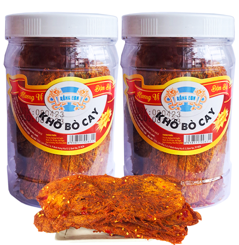 500gram Khô Bò Cay Nguyên Miếng Lớn Loại Ngon (2 Hủ 250Gram) - Đồ ăn vặt Rồng Con, thịt sấy khô, thực phẩm chế biến sẵn