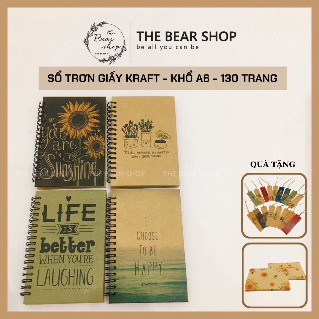 Sổ tay ghi chép vintage - Handmade - Cute - Khổ A6 bìa cứng giấy kraft - The Bear Shop