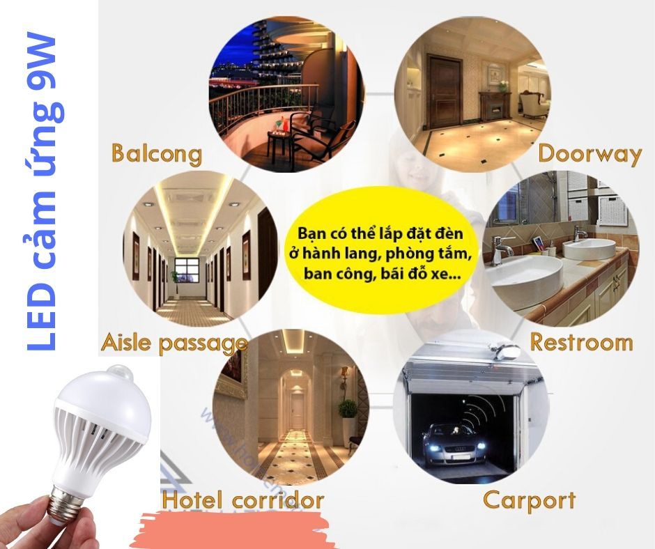 Bóng đèn Led cảm ứng thông minh 9W tự động tắt mở khi có người đến gần lúc trời tối