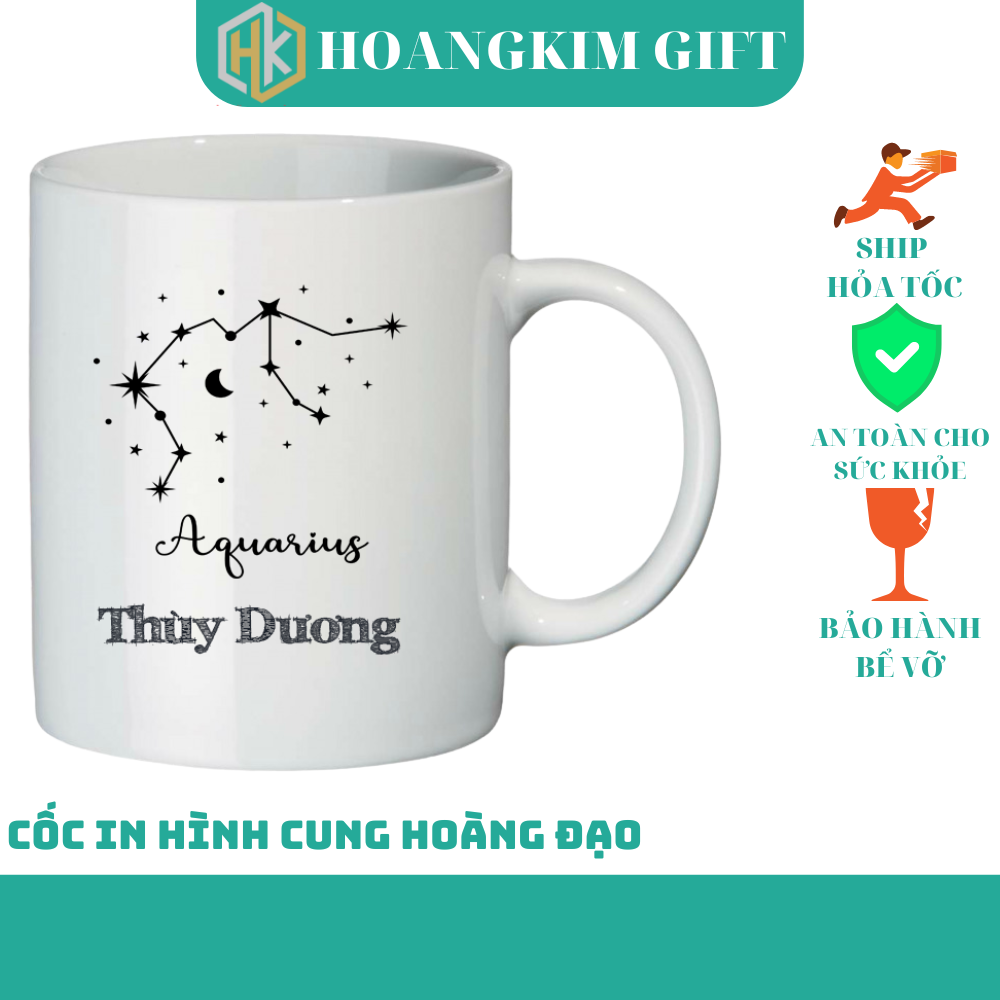 Cốc sứ, ly sứ in hình 12 cung hoàng đạo chòm sao và tên theo yêu cầu, dung tích 350ml