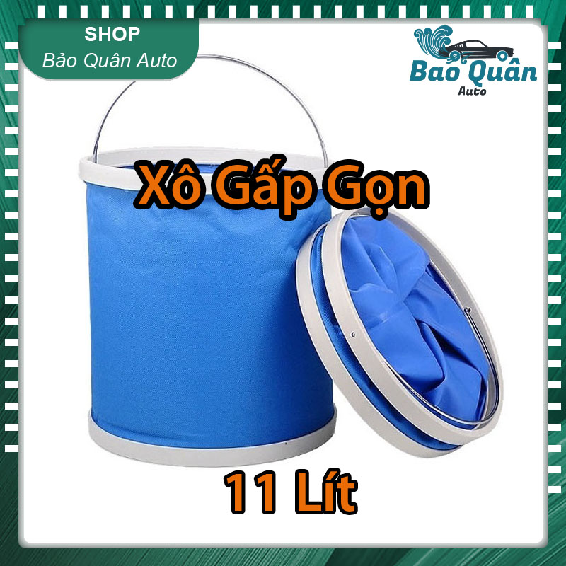 Xô GẤP GỌN đựng nước 11 Lít quai Inox cho ô tô phượt thủ
