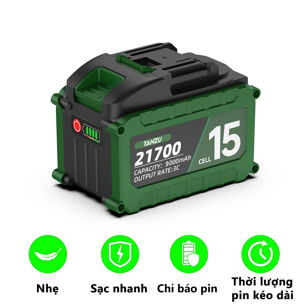Pin 10 cell 15 cell 21700 TANZU Pin tiêu chuẩn, có đèn chỉ thị mức pin Dùng Cho Máy Khoan