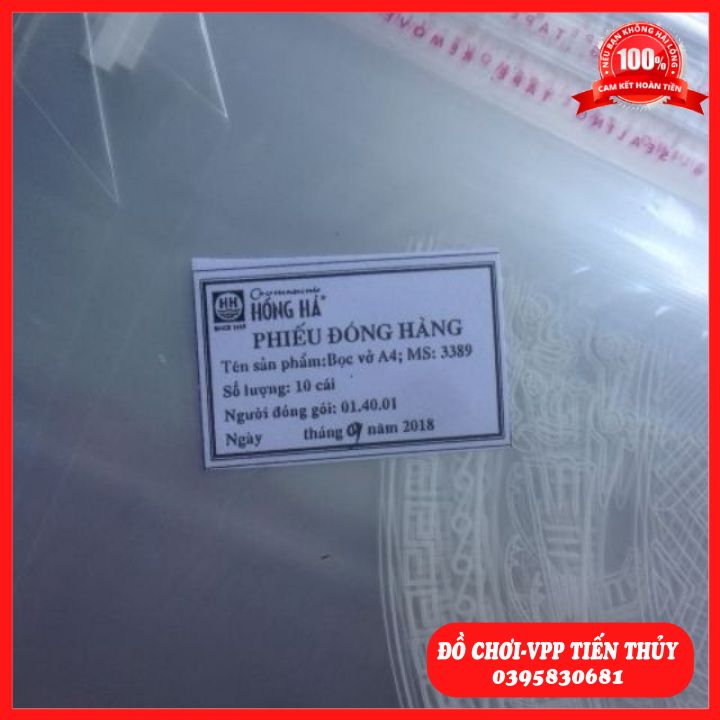 Bọc sách vở A4 nilon hh mã 3389 sét 10 cái, hàng bền màu, không thấm nước