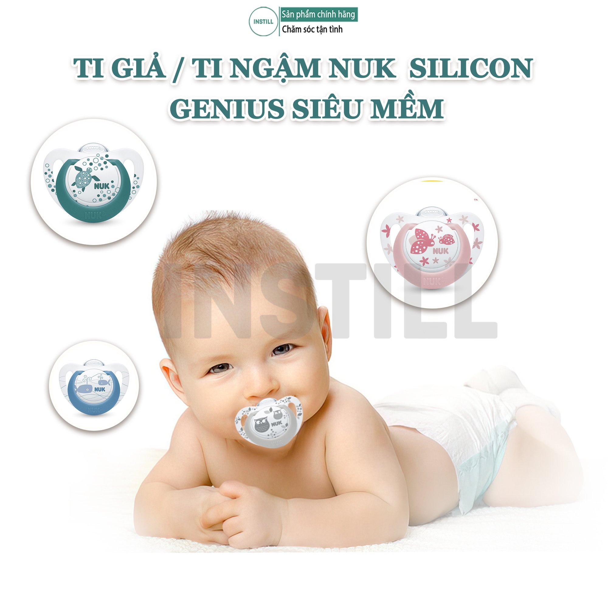 Ti giả, Ti ngậm Nuk Silicon Genius của Đức siêu mềm, siêu nhẹ cho bé từ 0-6 tháng/6-18 tháng, Instill Store