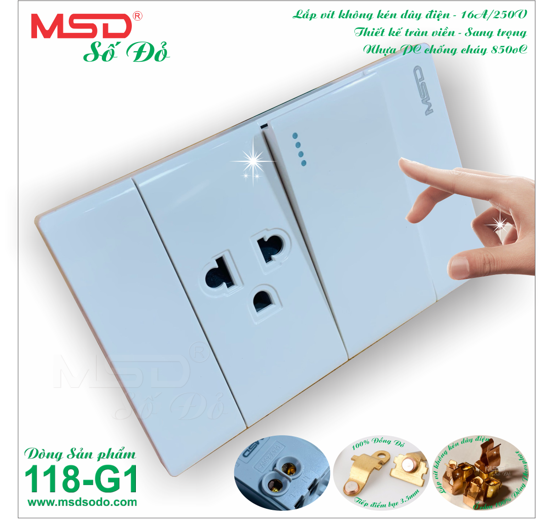 Công tắc đơn + ổ cắm đơn 3 chấu -msd-b10