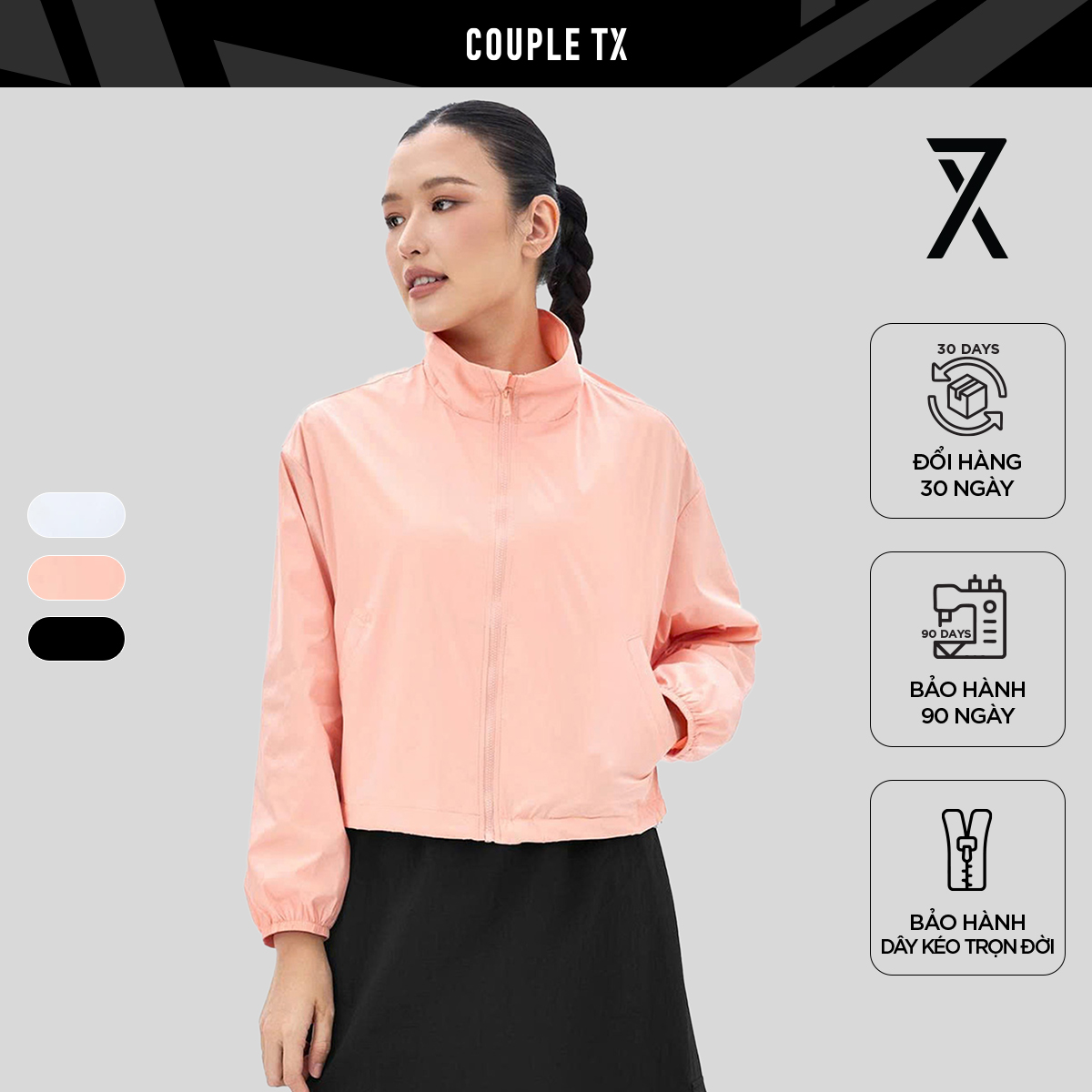   MỚI VỀ  Áo Khoác Dù Nữ Couple TX Cổ Đứng Không Nón Form Relax Boxy WOP 2095 