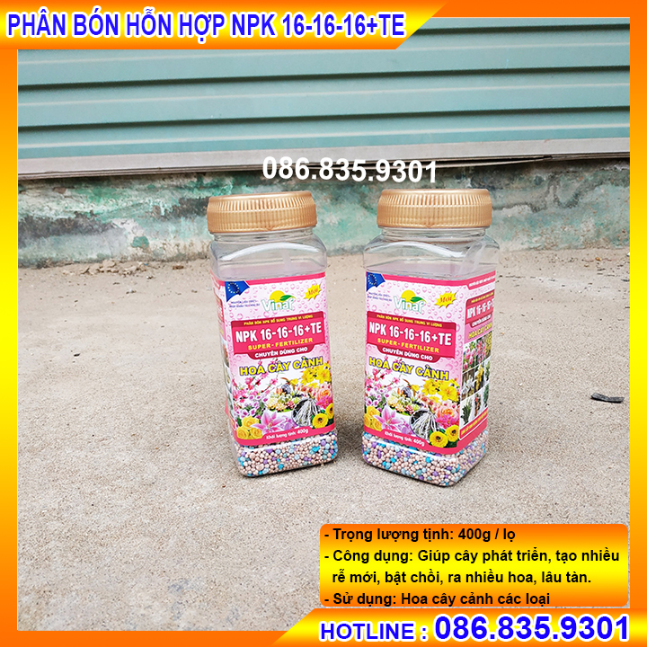 Phân bón hỗn hợp npk 16-16-16+te, giúp cây phát triển, tạo nhiều rễ mới 400g