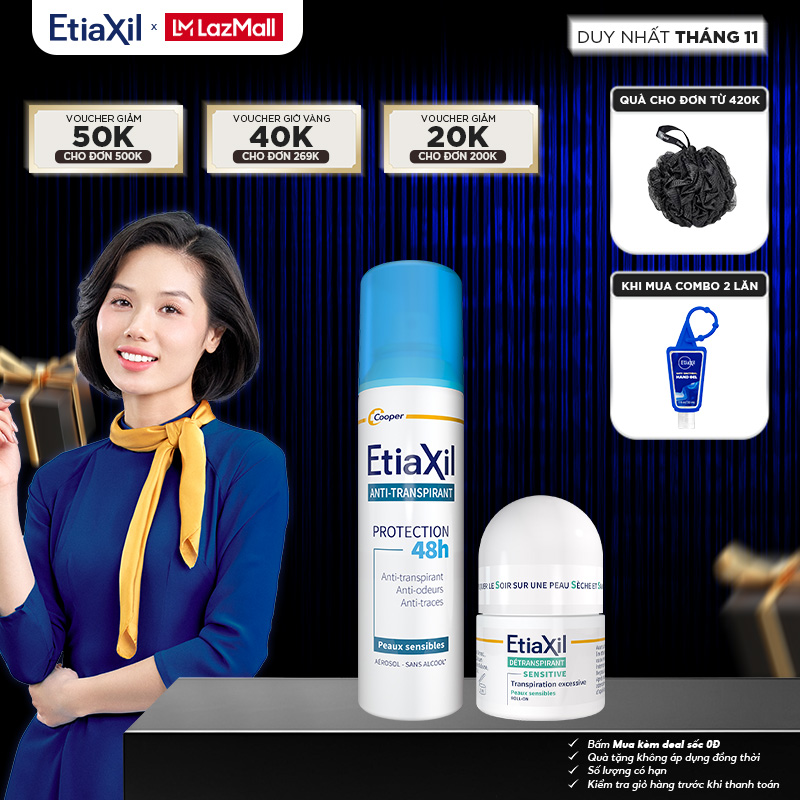 Combo Xịt khử mùi toàn thân Etiaxil bảo vệ kép 150ml và Lăn Khử Mùi Ngăn Mồ Hôi Etiaxil 15ml