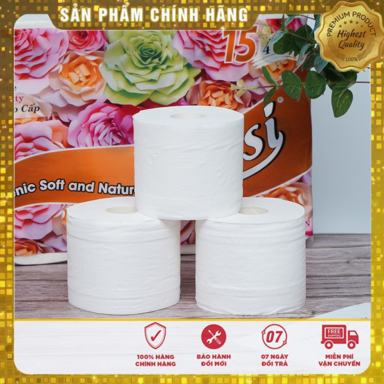 [Free ship 1 xách ] Giấy vệ sinh Hoa hồng My lan 4 lớp lõi nhỏ ( 15 cuộn / túi )