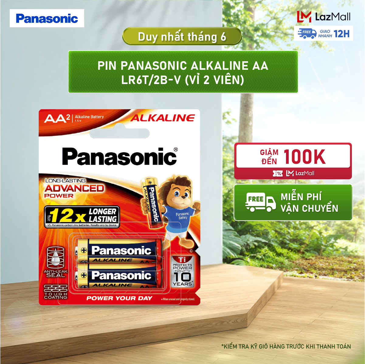 Vỉ 2 viên Pin Panasonic Alkaline AA LR6T/2B-V – Hàng Chính Hãng
