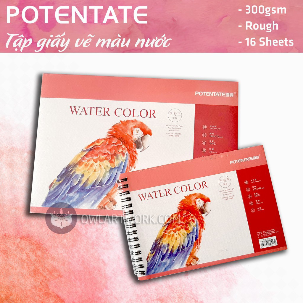Giấy vé, sổ vẽ màu nước Potentate in hình vẹt