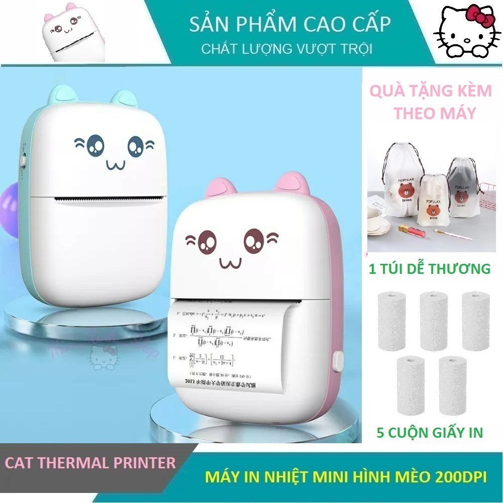 💞 Dễ thương 💞 Máy in nhiệt mini bluetooth không dây bỏ túi hình mèo gấu heo thỏ 💞 di động 💞 peripage A6, Q7, Q7 pro, A9, A9s 💞 paperang P1, P2, P2s cho iphone 12, ipad, samsung s21, note 20 ultral, xiaomi, oppo, kiotviet