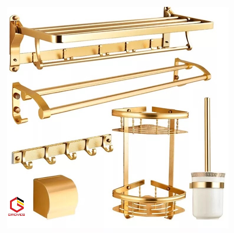 Phụ kiện phòng tắm, kệ để đồ phòng tắm 6 món vàng gpk06pknv