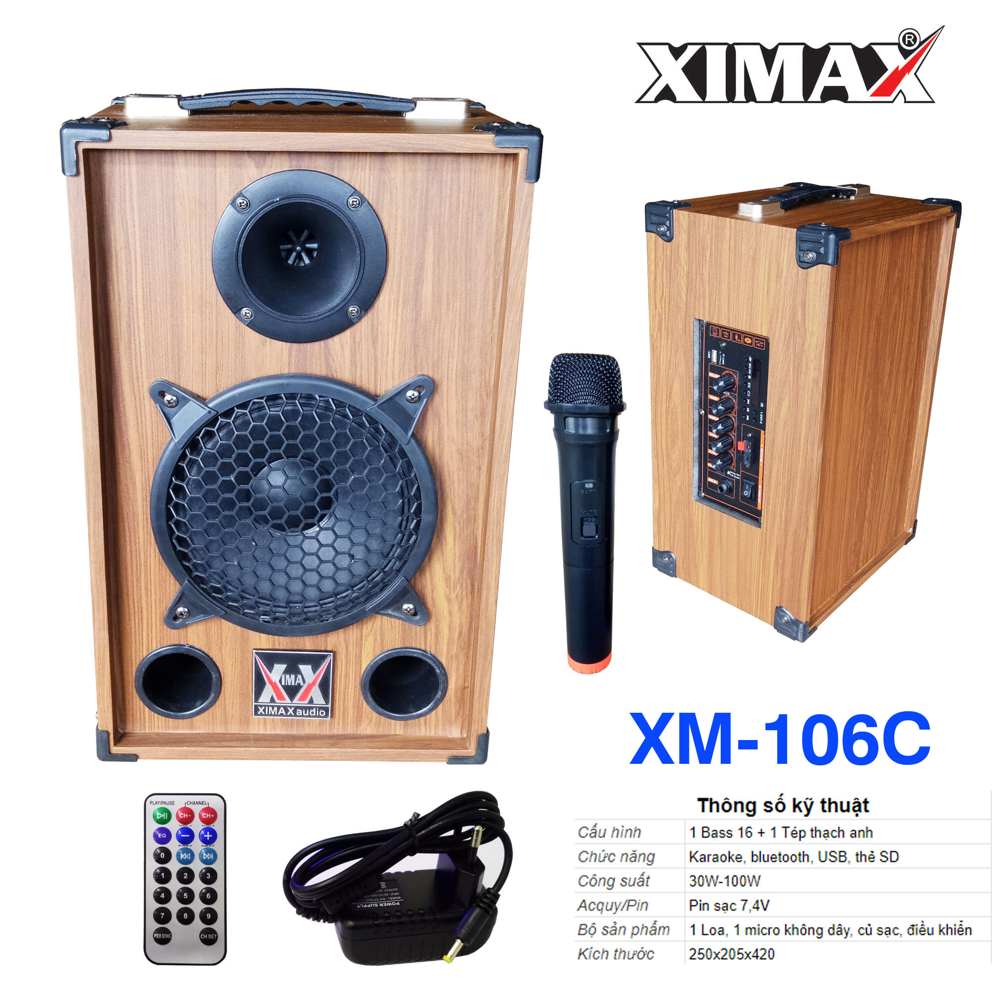 Loa kéo KARAOKE Buetooth, 1 tấc 6, tặng 2 mic không dây XIMAX XM ...