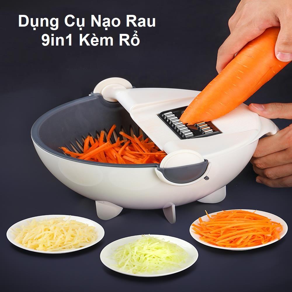 Dụng Cụ Cắt Gọt Rau Củ, Dụng Cụ Bào Sợi, Bộ Rổ Rửa Kèm Nạo 9in1 Đa Năng Chất Liệu Nhựa Inox Cao Cấp, An Toàn, Cắt Rửa Rau Củ Dễ Dàng, An Toàn Cho Tay, KÈM 7 Lưỡi Nạo Khác Nhau Giúp Việc Nấu Ăn Dễ Dàng.