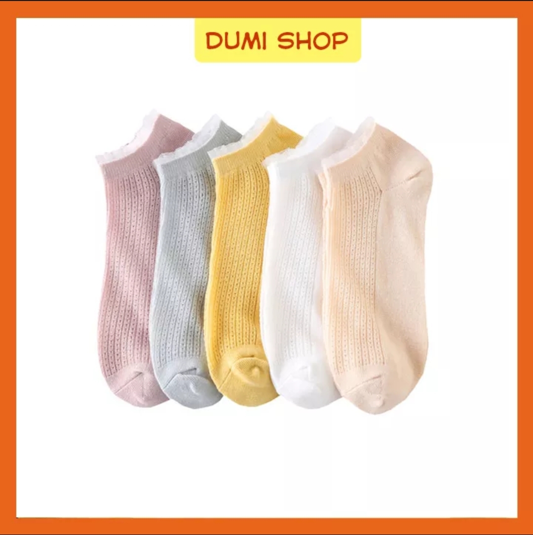 Set 5 đôi tất vớ cổ ngắn viền ren, tất ngắn cổ dệt kim phong cách vintage - dumi shop