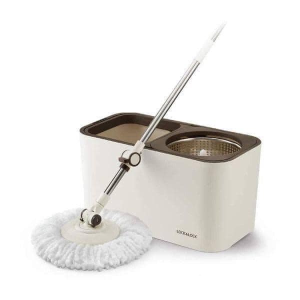 Cây lau nhà 360 độ cao cấp DUAL BUCKET LOCK&LOCK ETM478 lồng vắt inox thép không gỉ  kèm 2 bông lau sợi bông Microfiber