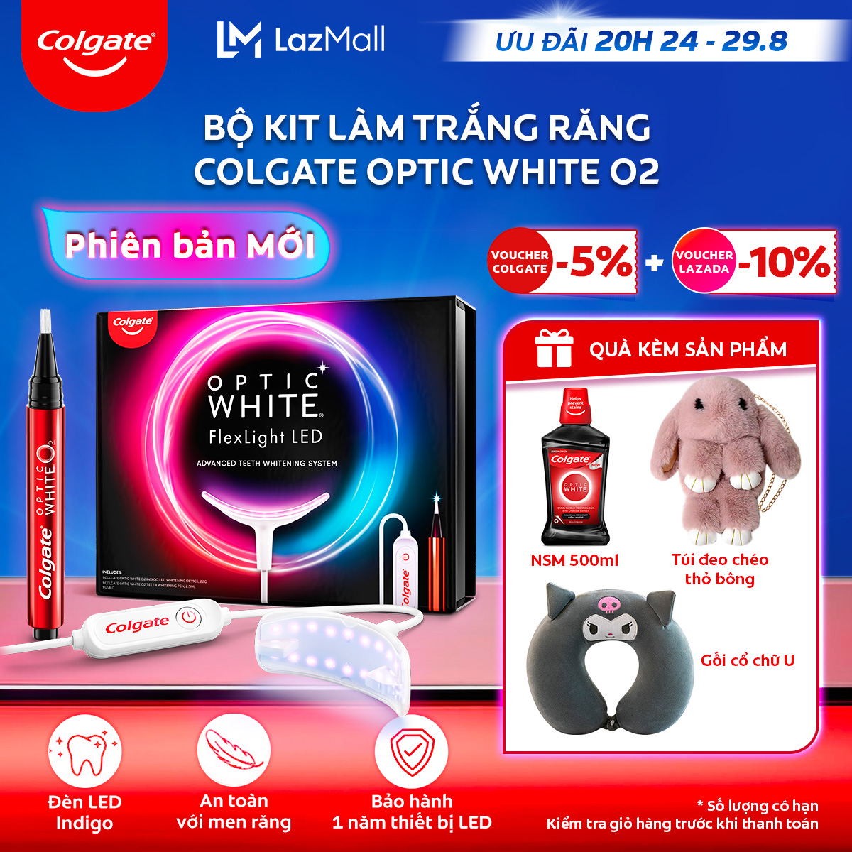 Bộ Kit trắng răng Colgate Optic White O2 an toàn tại nhà, không ê buốt