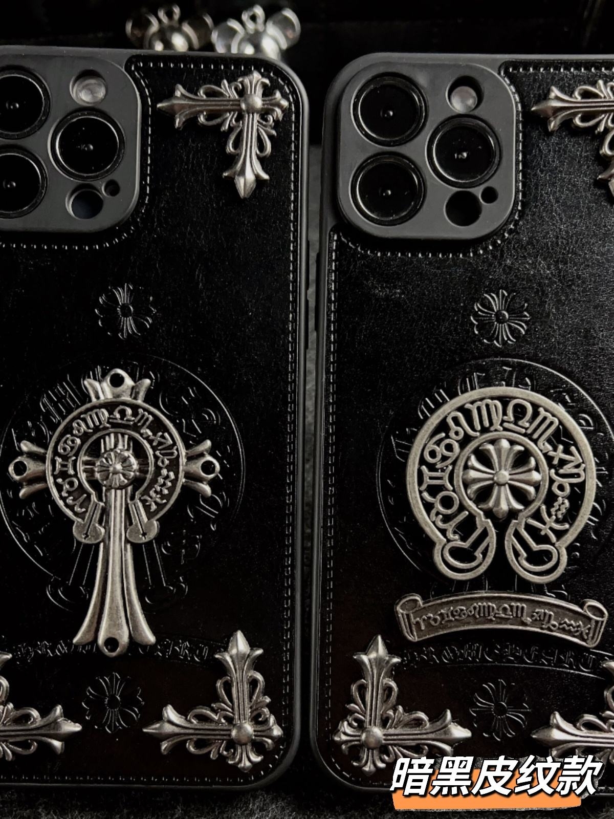 Chrome Hearts phone case for Iphone14 phone case 13iPhone15ProMax new 12 real leather anti-broke