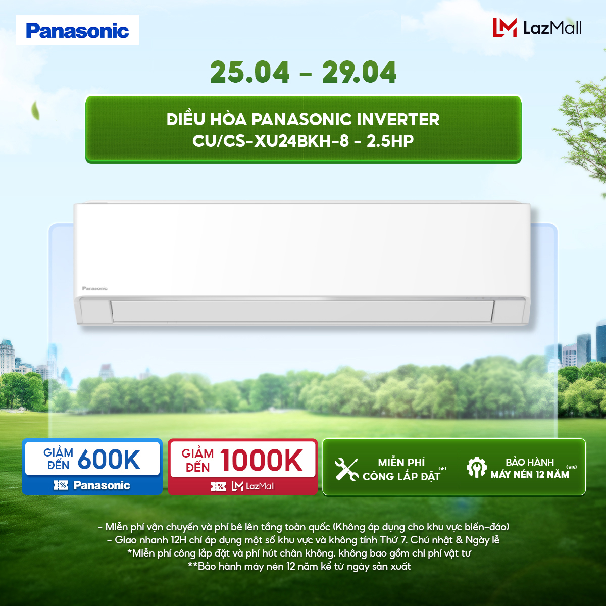 Điều hòa Panasonic Inverter CU/CS-XU24BKH-8 - 2.5HP - Một chiều - Lọc sạch không khí NanoeX - Wifi