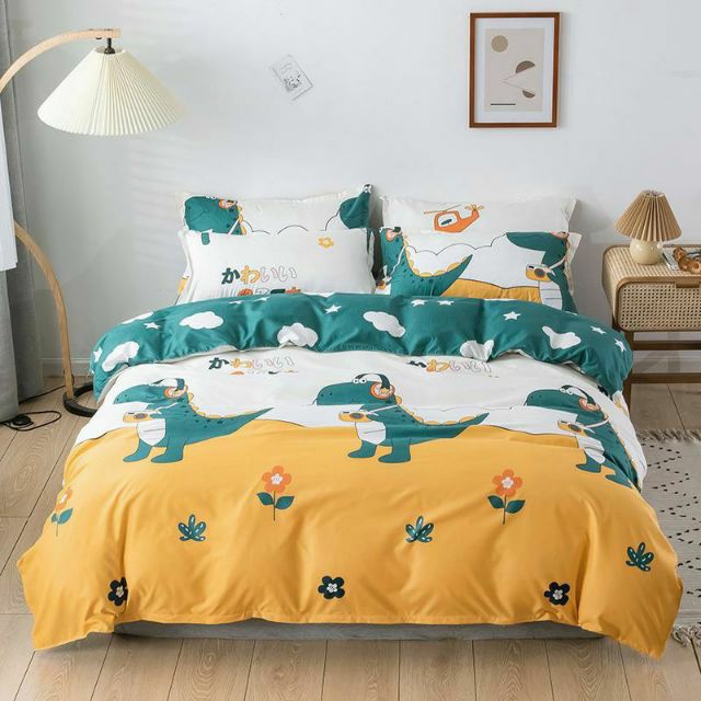 Bộ Chăn Ga Gối Khủng Long Nghe Nhạc Cotton Poly Bộ Chăn Ga Gối Cao Cấp Nhập Khẩu 5 Món, 4 Món Bộ Sản Phẩm Chăn Ga Gối Nệm Nhiều Kích Thước Dùng 4 Mùa Gồm 1 Ga, 1 Vỏ Chăn, 02 Vỏ Gối (Có Lựa Chọn Mua Thêm Vỏ Gối Ôm)