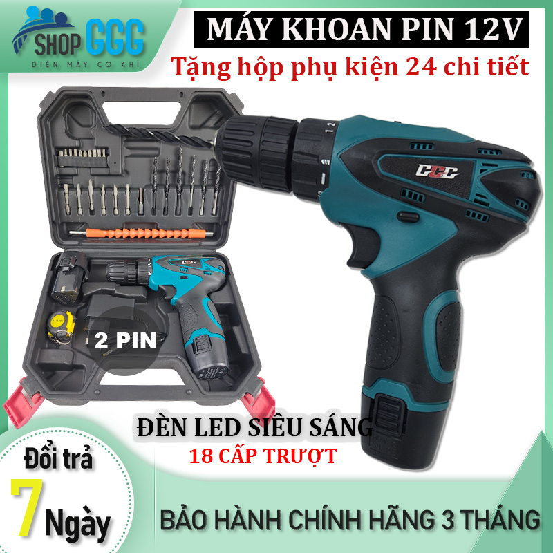 Máy khoan Pin bắt vít cầm tay không dây thiết kế nhỏ gọn tiện dụng dễ sử dụng kèm sạc, 2 pin và hộp 24 phụ kiện