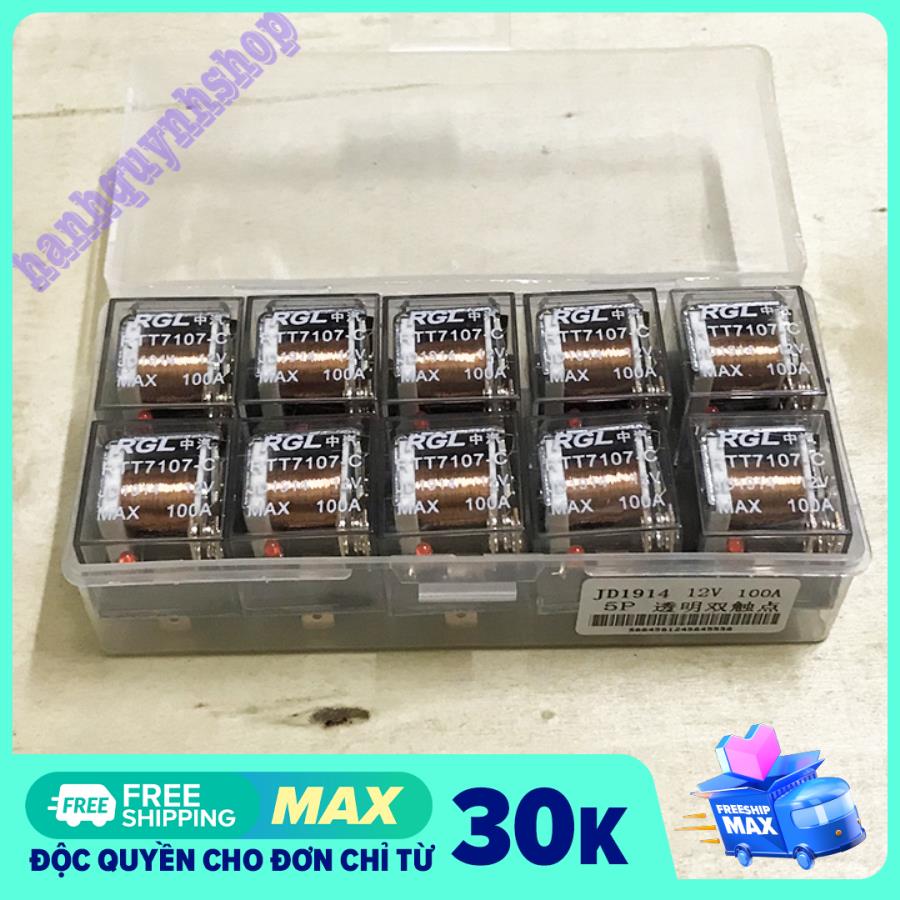 Hộp 10 Rơ Le 5 Chân 12V 100A Nhựa Trong