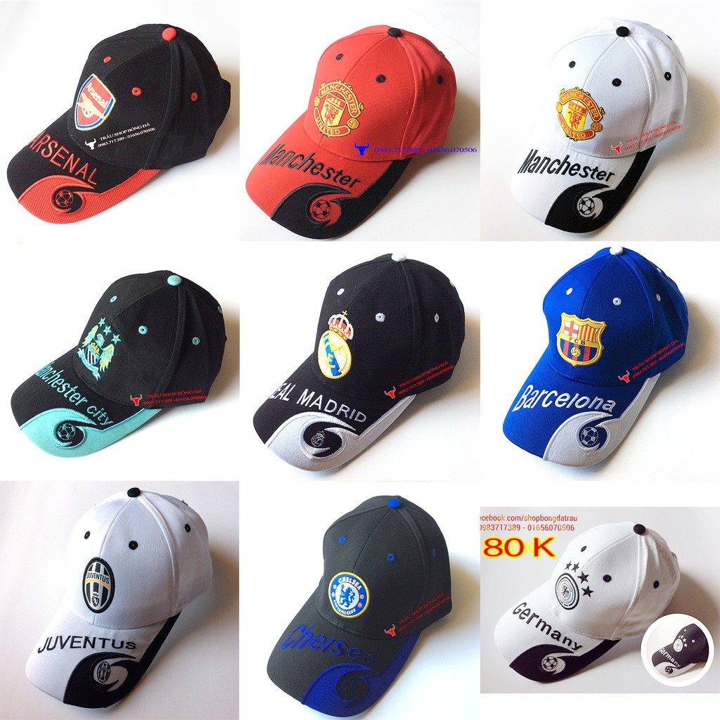 Mũ kaki - các câu lạc bộ bóng đá Manchester, Arsenal, Chelsea, Barca, Real, Liverpool - Trâu shop