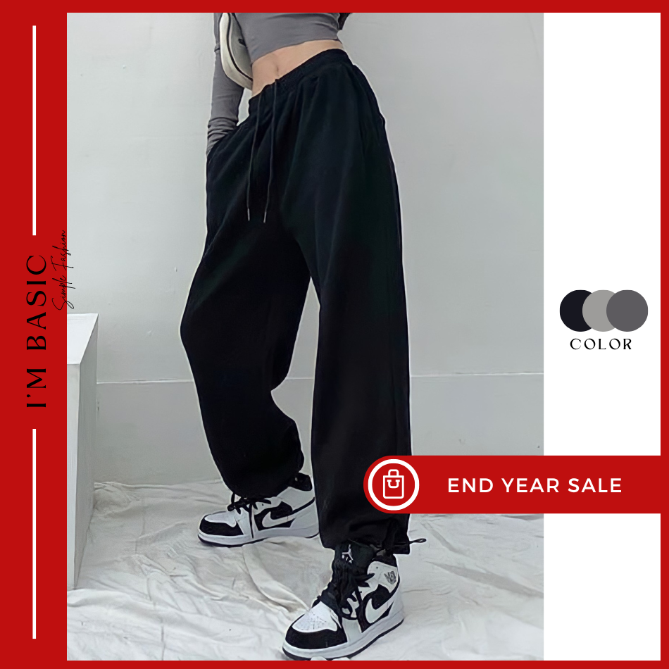 Quần jogger sweatpants unisex i'm basic girly ống rộng nỉ da cá phong cách hàn quốc