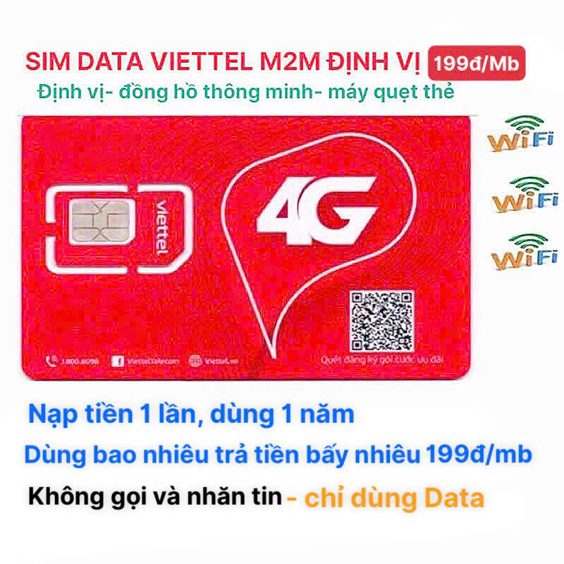 Sim Viettel M2M chuyên dùng cho định vị GPS ôtô, Xe máy, Đồng hồ định vị trẻ em, máy đọc thẻ FREESHI
