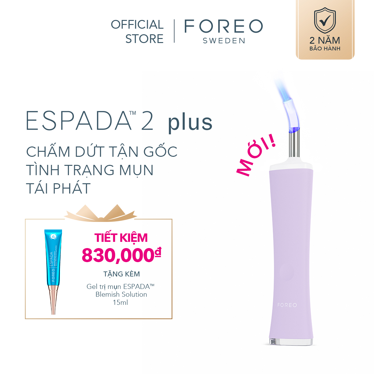 Foreo espada 2 plus precise targeting led light therapy - skin care device for blemish treatment | fda cleared | scar & spot treatment for face