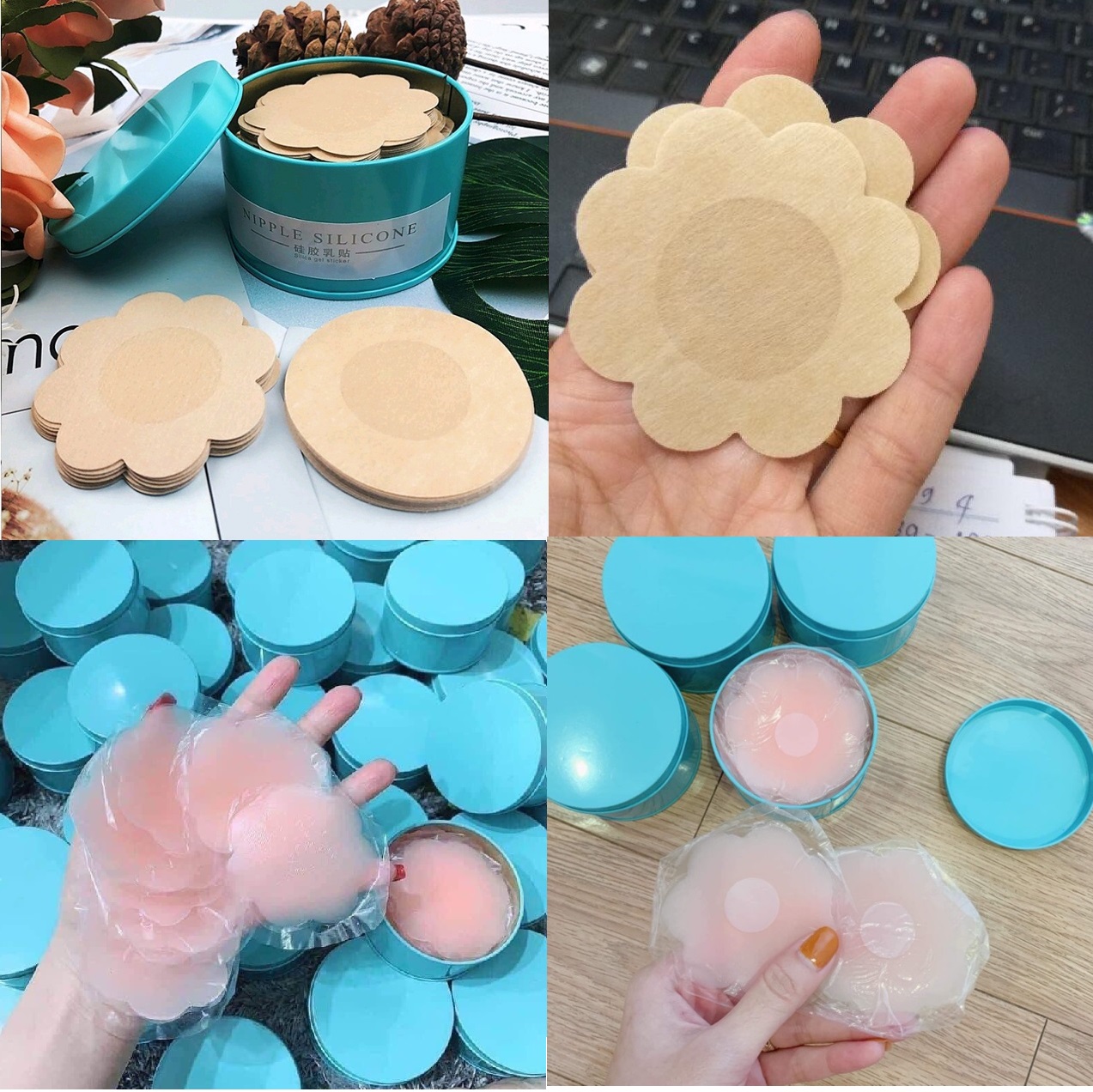 Hộp 10 miếng dán nhũ hoa silicon , Hộp 60 miếng Dán Ti , Dán Ngực Silicon , Dán nhũ hoa,Dán Ti,Dán Ngực Silicon Siêu mềm - Hình Hoa mai