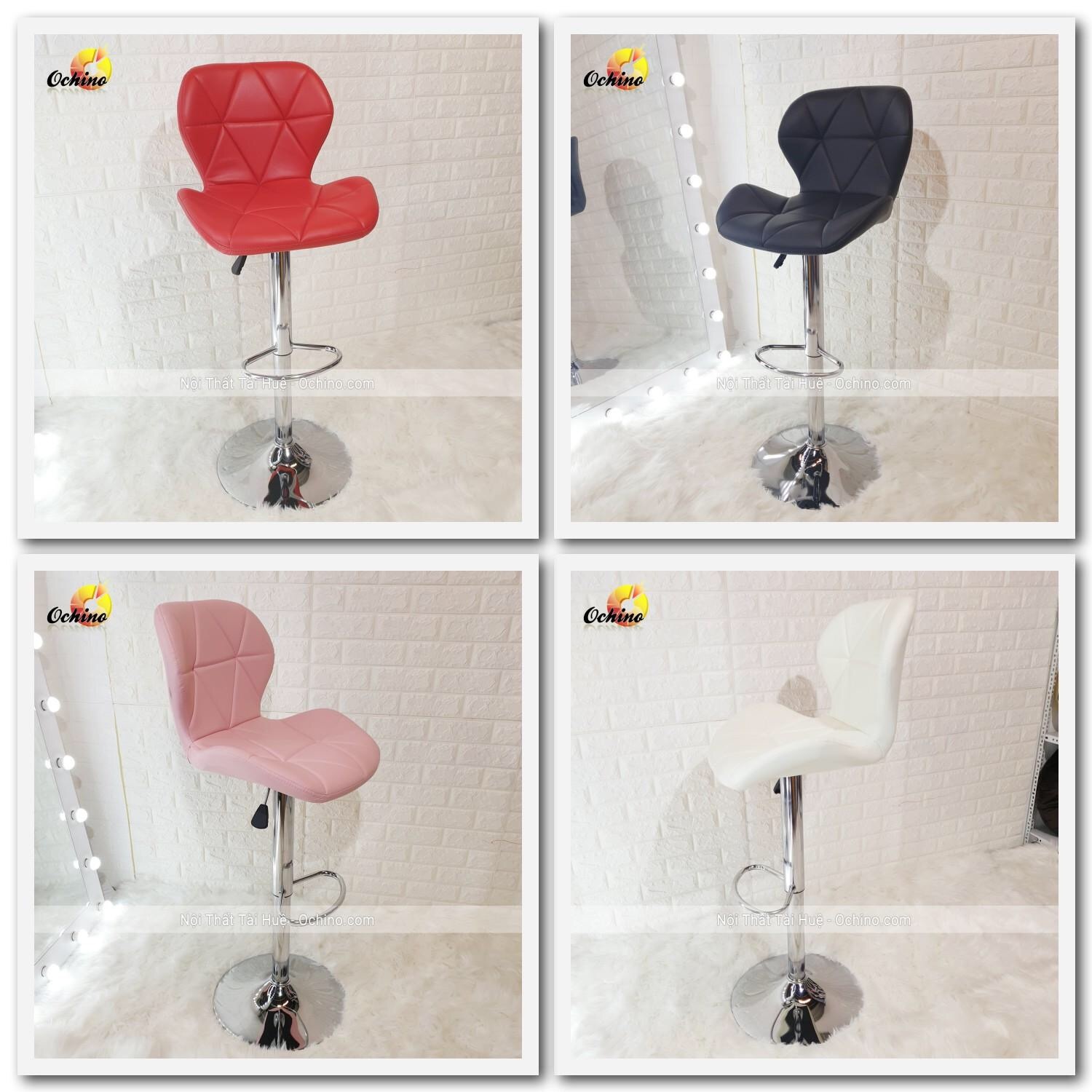 Ghế Bar, Ghế Quầy Bar, Ghế Trang Điểm, Ghế Chụp Hình, Ghế Livestream, Ghế makeup  - Mẫu KIm Cương(Làm Bằng Da Đẹp, xoay 360) Và Nâng Lên Hạ Xuống 60cm Đến 80cm