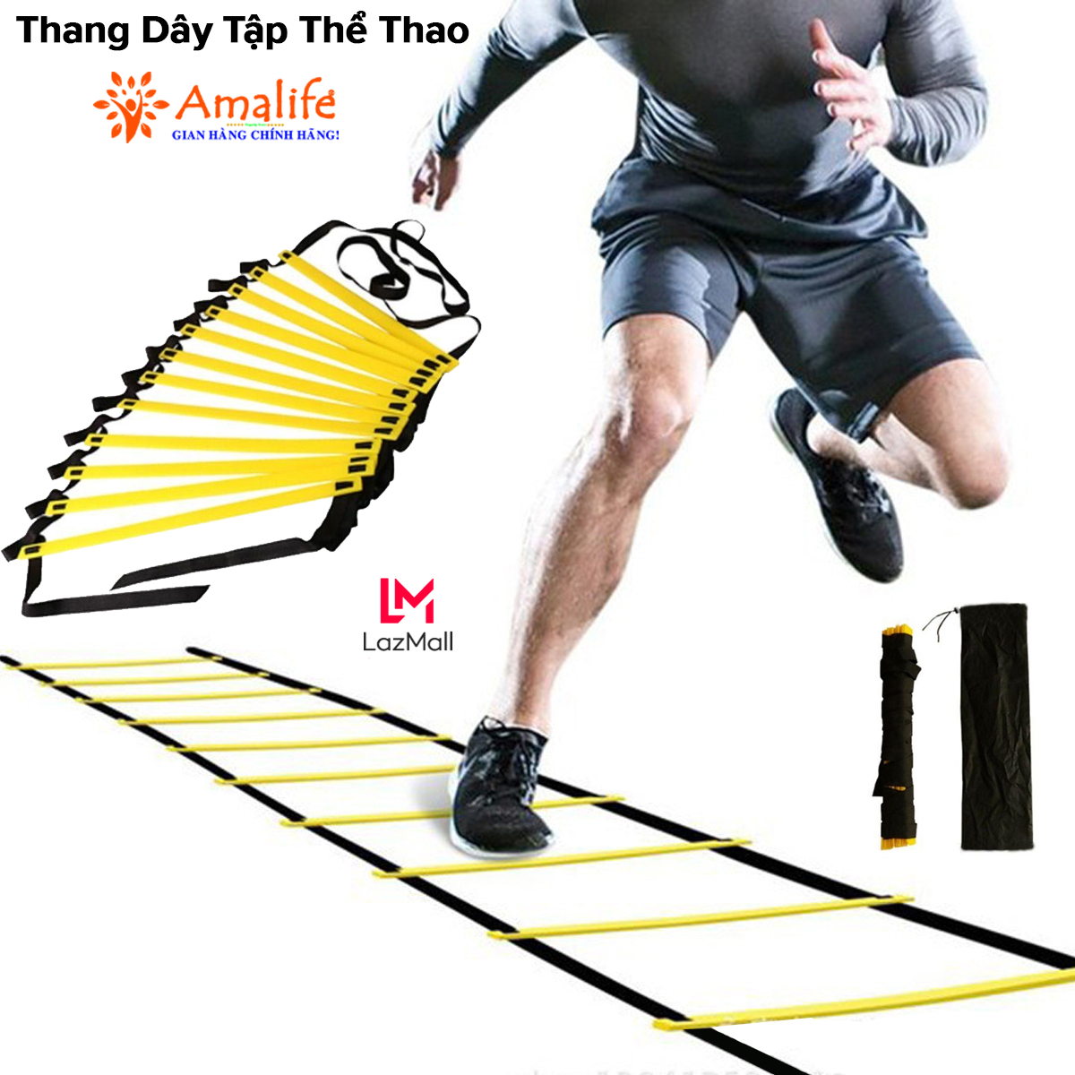 Thang Dây Tập Luyện Thể Thao Thể Lực, Tốc Độ - Thang Dây Tập Đá Bóng Đá Banh, Võ Thuật Gym Dài 3m – 6m Chính Hãng Amalife