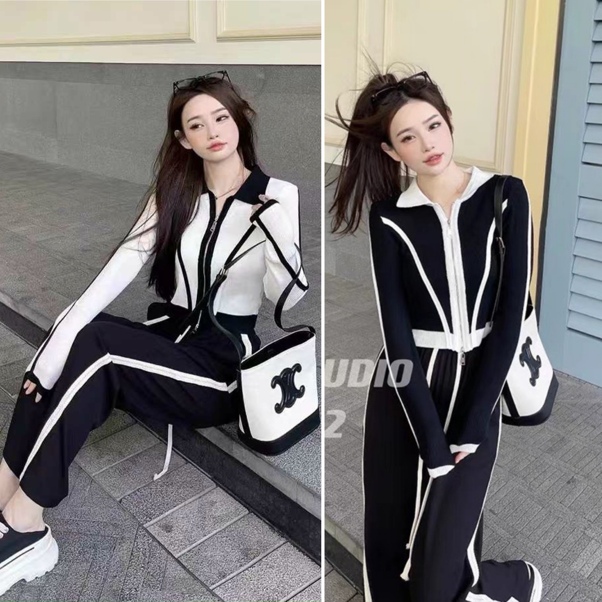 Set bộ len sọc 2 khoá cổ đức