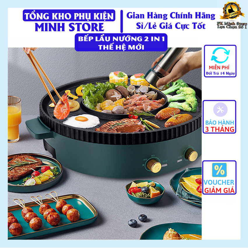 Nồi lẩu nướng đa năng Hàn Quốc 2in1 thế hệ mới TOP TRENDING/ Nồi lẩu nướng không khói, tráng men chống dính cao cấp hình tròn cực hot