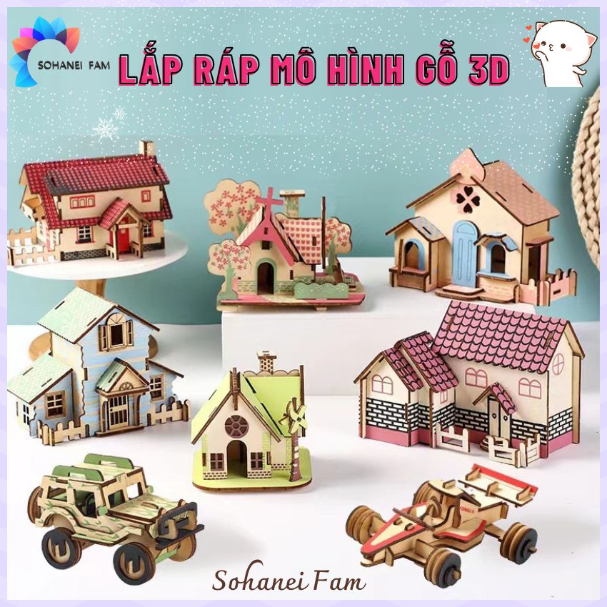 Đồ chơi lắp ráp mô hình 3d bằng gỗ diy -sohanei fam -đồ chơi ghép hình nhà 3d