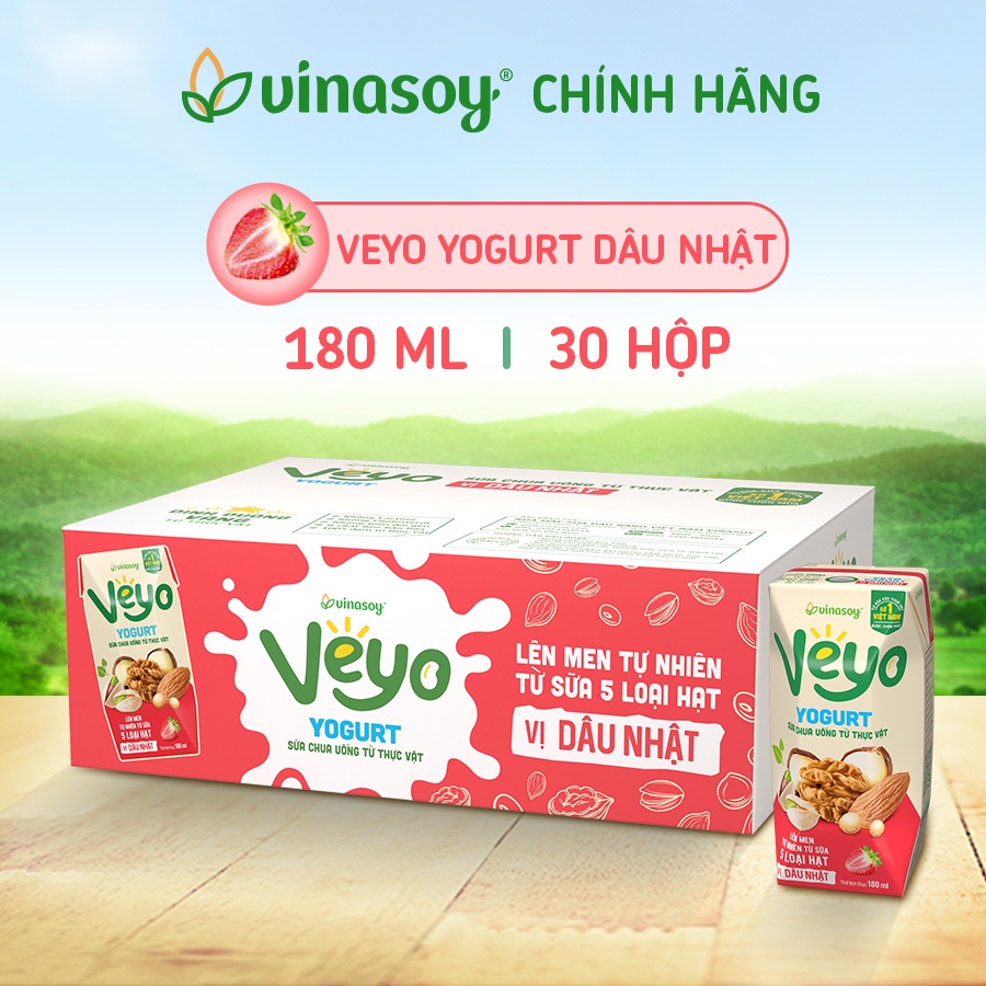 HSD T11-2023 Thùng 30 hộp Sữa Chua Uống Từ Thực Vật Veyo Yogurt Vị Dâu Tây