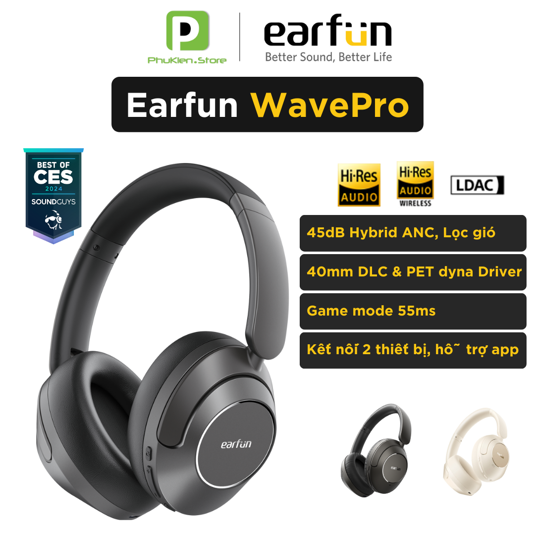 Tai nghe chụp tai chính hãng EARFUN Wave Pro | ANC | Lọc gió | Game mode &lt;55ms [ Beat Edifier W820NB W920NB]