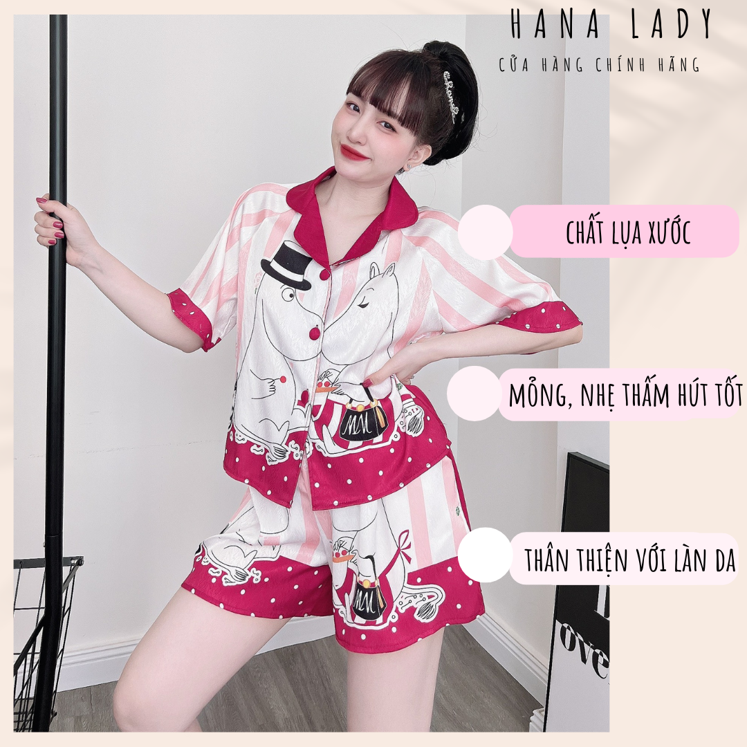 Đồ ngủ họa tiết xinh, bộ ngủ pijama lụa nữ mặc nhà cao cấp HanaLady