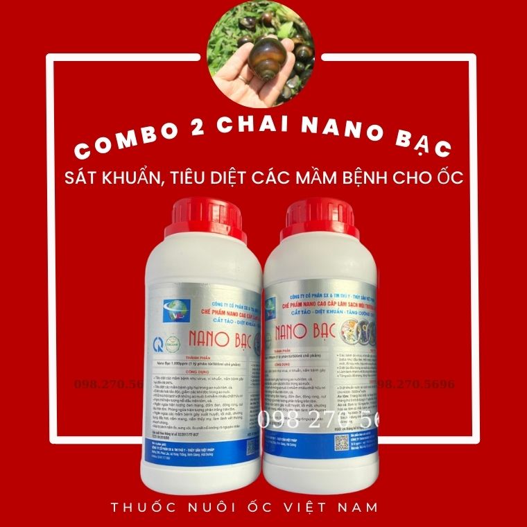 Combo 2 chai nano bạc việt pháp 1000ppm nano bạc thủy sản nuôi ốc bươu đen, ốc nhồi, nano bạc nuôi ốc >> khắc phục ốc nổi nghiêng ốc bị sưng vòi đặc trị bệnh nấm ốc, sưng vòi, ốc chết nổi không rõ nguyên nhân;