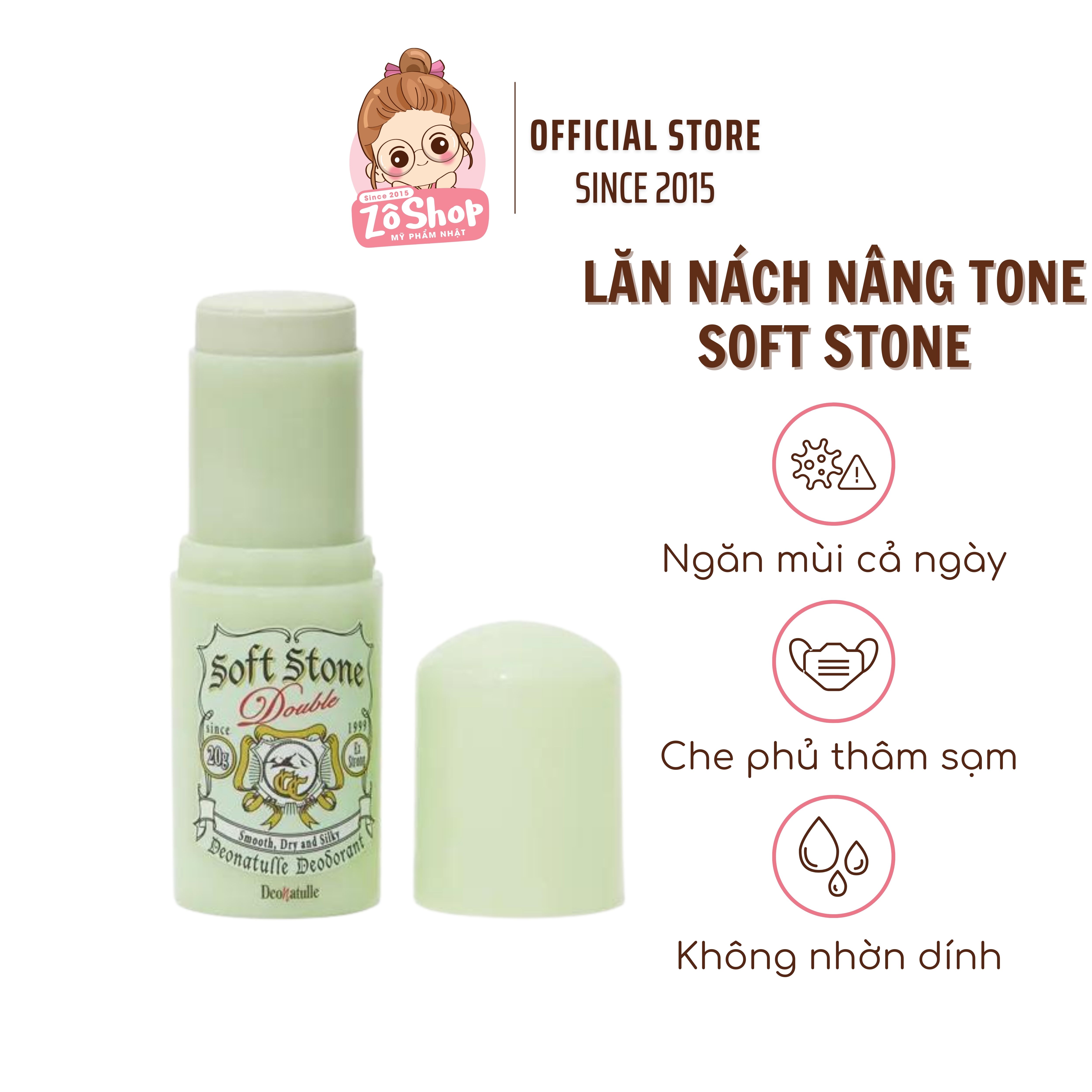 Lăn nách đá khoáng che khuyết điểm - Deonatulle Soft Stone W Color Control (20g)