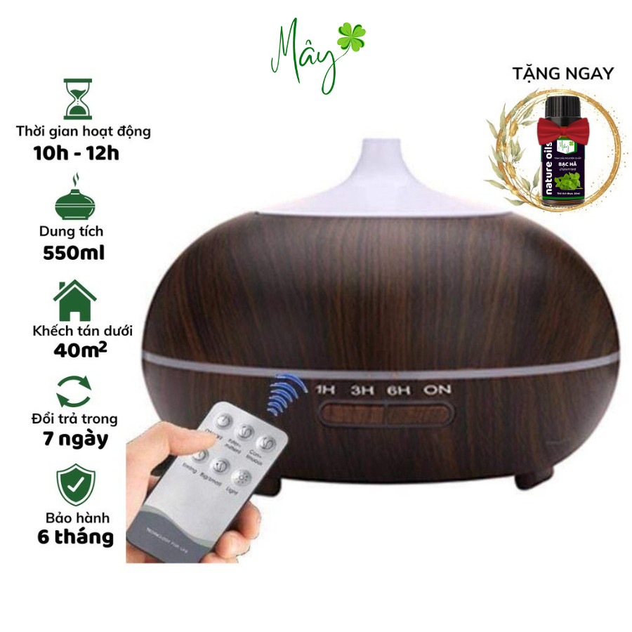 Máy xông tinh dầu phòng ngủ Bí Ngô 550ml đèn led 7 màu, máy phun sương mini, máy khuếch tán hương thơm tinh dầu - Aroma