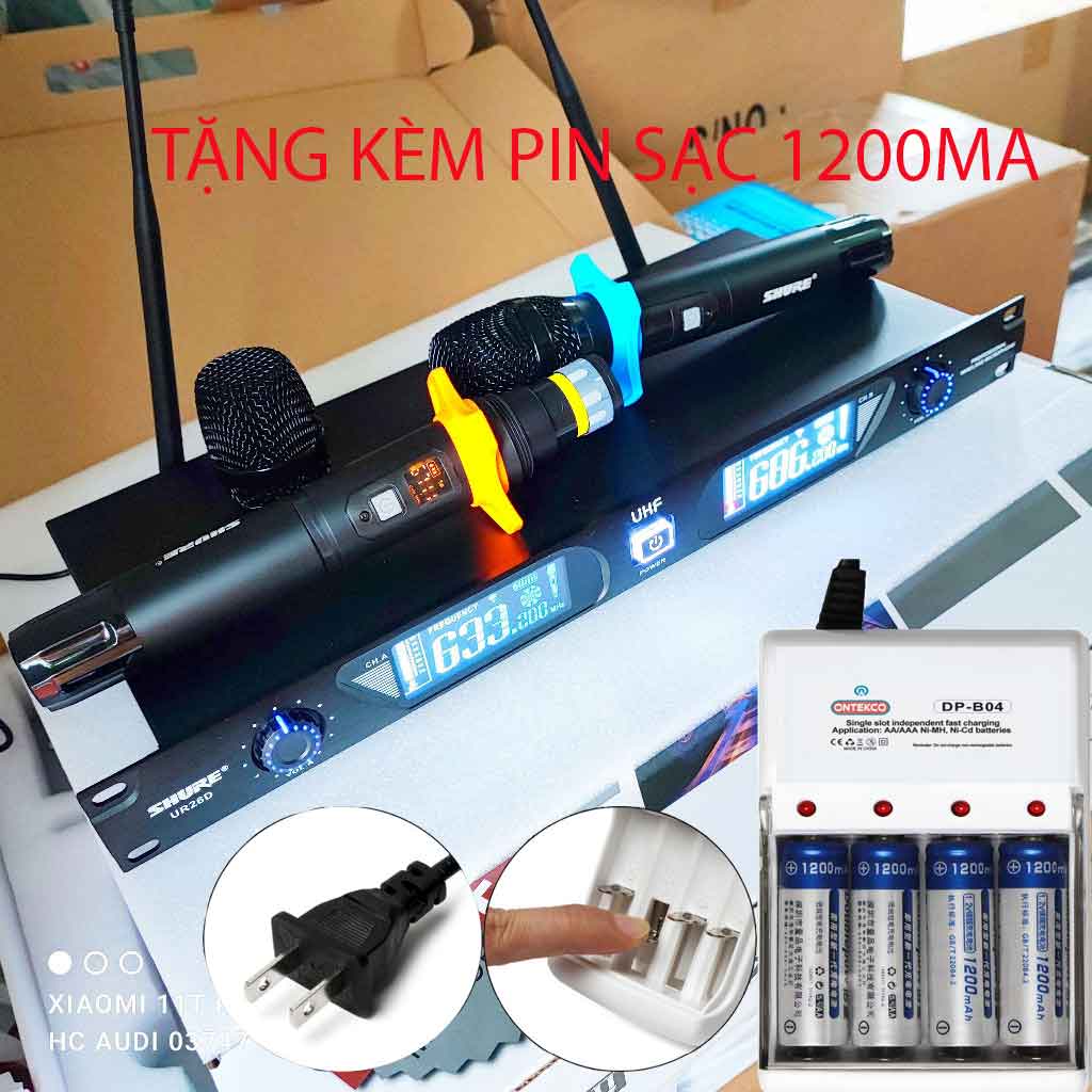 kèm pin sạc Micro Karaoke Không Dây Mic SHURE UR26D micro không dây SHURE UR 26 D ur26d siêu chất cho karaoke chống hú